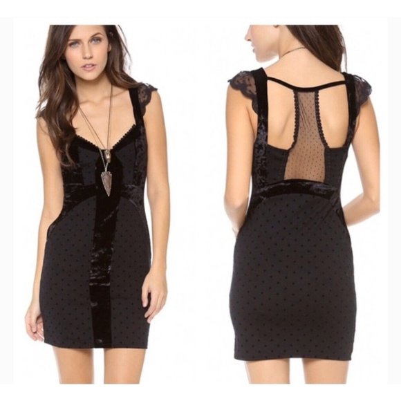 Free People Dresses & Skirts - Free People Madeline Velvet Lace Bodycon Mini Dress Black Size S